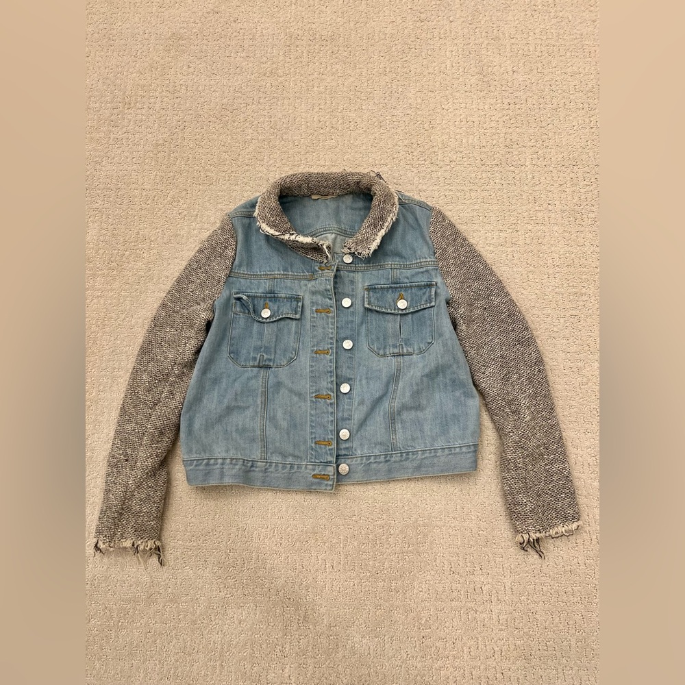 BY ZOE Grey Knit Sleeve Denim Jean Jacket Coat